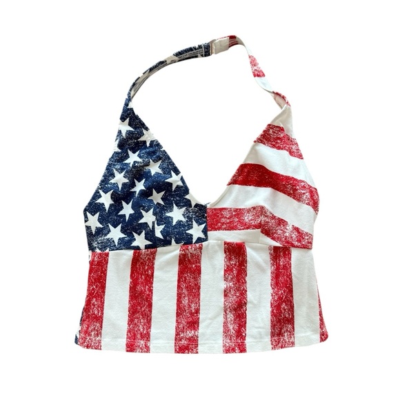 Vintage 90s Carabella American Flag Halter Top Tank Top Size 9/10 Juniors - Picture 1 of 10